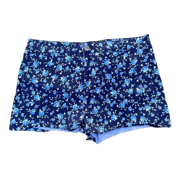 SO Dark Blue Floral Shorts Patch Pockets Stretch Juniors Size 17 - Picture 1 of 8